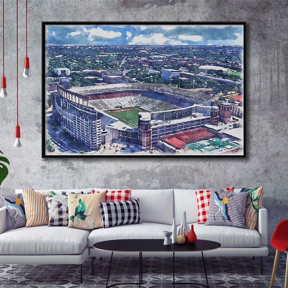 Darrell K Royal–Texas Memorial Stadium WaterColor Framed Canvas Prints, Stadium Art Gifts, Floating Frame