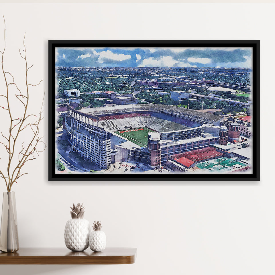 Darrell K Royal–Texas Memorial Stadium WaterColor Framed Canvas Prints, Stadium Art Gifts, Floating Frame