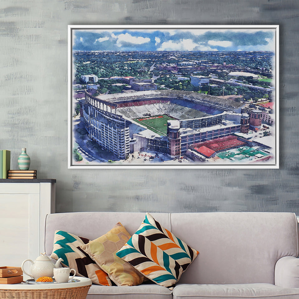 Darrell K Royal–Texas Memorial Stadium WaterColor Framed Canvas Prints, Stadium Art Gifts, Floating Frame