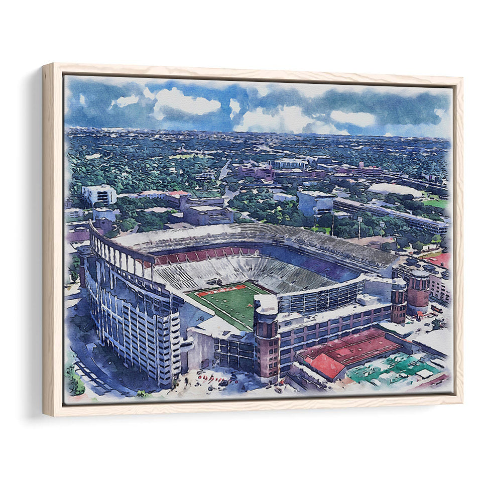 Darrell K Royal–Texas Memorial Stadium WaterColor Framed Canvas Prints, Stadium Art Gifts, Floating Frame