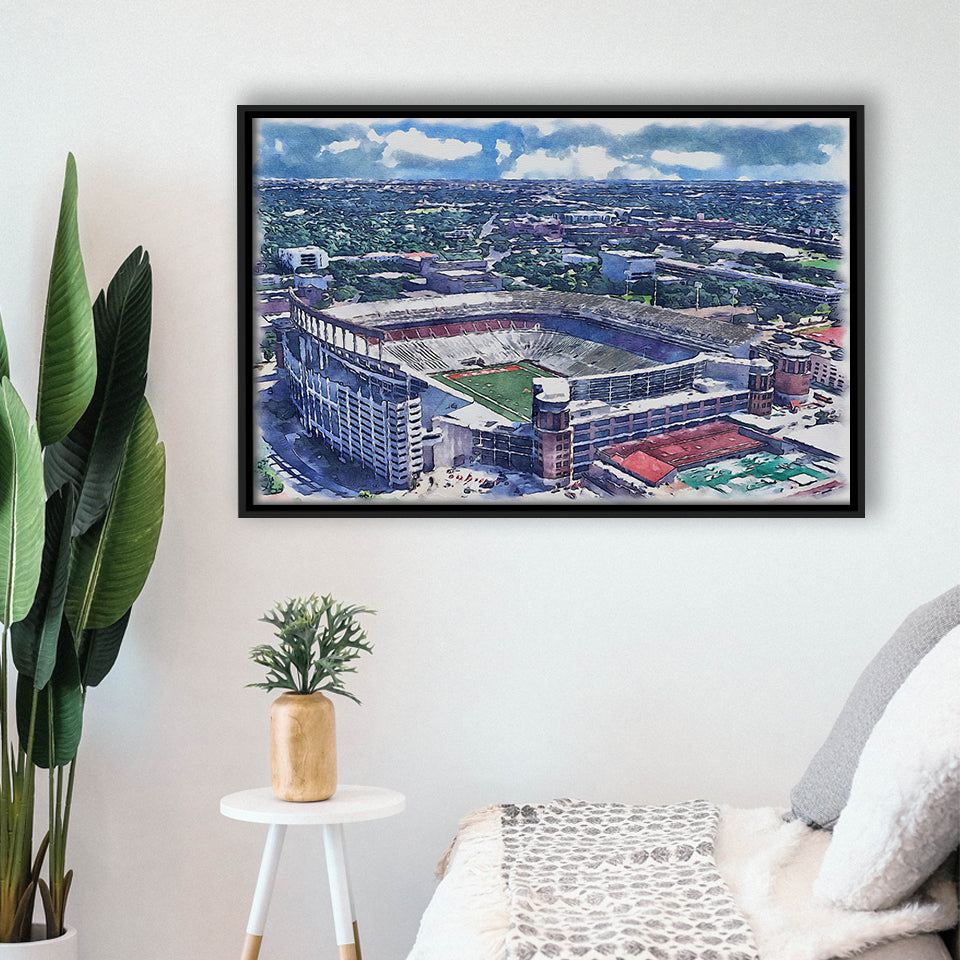 Darrell K Royal–Texas Memorial Stadium WaterColor Framed Canvas Prints, Stadium Art Gifts, Floating Frame