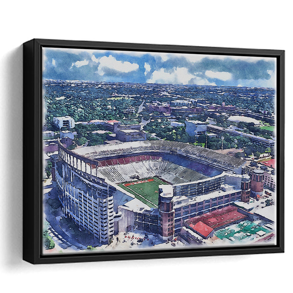Darrell K Royal–Texas Memorial Stadium WaterColor Framed Canvas Prints, Stadium Art Gifts, Floating Frame