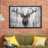 Dear Stag Head Portrait Painted On Wood, Framed Art Print Wall Decor, Framed Picture