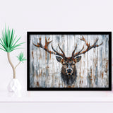 Dear Stag Head Portrait Painted On Wood, Framed Art Print Wall Decor, Framed Picture