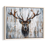 Dear Stag Head Portrait Painted On Wood, Framed Canvas Print Wall Art Decor,Floating Frame