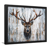 Dear Stag Head Portrait Painted On Wood, Framed Art Print Wall Decor, Framed Picture