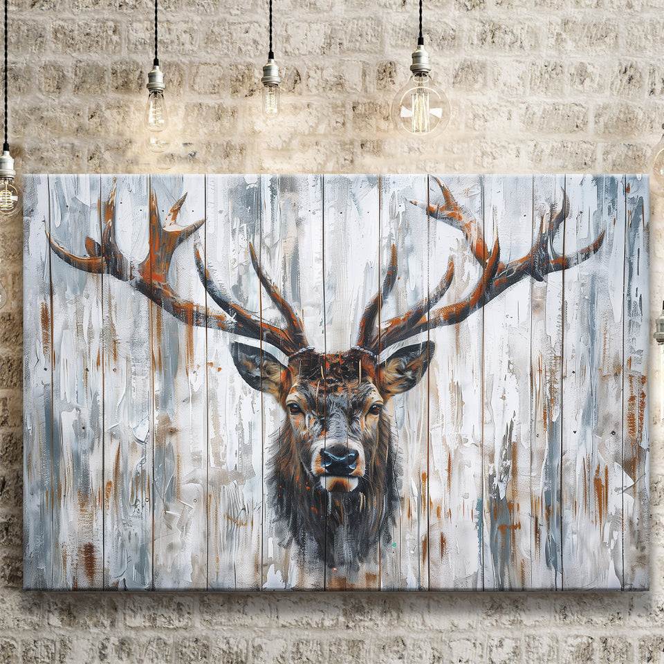 Dear Stag Head Portrait Painted On Wood, Canvas Print Wall Art Decor, Landscape Art Print