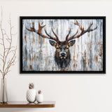 Dear Stag Head Portrait Painted On Wood, Framed Canvas Print Wall Art Decor,Floating Frame