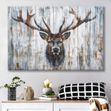 Dear Stag Head Portrait Painted On Wood, Canvas Print Wall Art Decor, Landscape Art Print