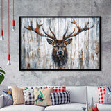 Dear Stag Head Portrait Painted On Wood, Framed Art Print Wall Decor, Framed Picture