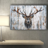 Dear Stag Head Portrait Painted On Wood, Canvas Print Wall Art Decor, Landscape Art Print