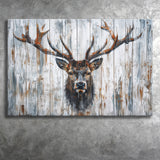 Dear Stag Head Portrait Painted On Wood, Canvas Print Wall Art Decor, Landscape Art Print