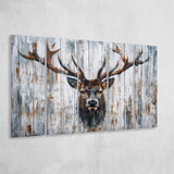 Dear Stag Head Portrait Painted On Wood, Extra Large Multi 5 Panel Canvas Print Wall Art Decor