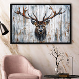 Dear Stag Head Portrait Painted On Wood, Framed Canvas Print Wall Art Decor,Floating Frame