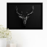 Deer Stag Head Art Black And White V1, Framed Canvas Painting, Framed Canvas Prints Wall Art Decor