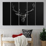 Deer Stag Head Art Black And White V1, 5 Panels Extra Large Canvas, Canvas Prints Wall Art Decor