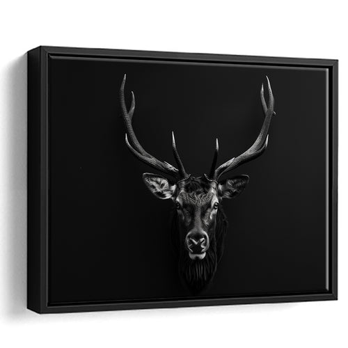 Deer Stag Head Art Black And White V1, Framed Canvas Painting, Framed Canvas Prints Wall Art Decor