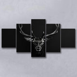 Deer Stag Head Art Black And White V1, 5 Panels Mixed Large Canvas, Canvas Prints Wall Art Decor