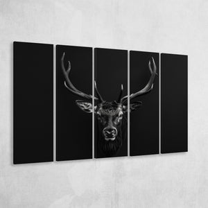 Deer Stag Head Art Black And White V1, 5 Panels Extra Large Canvas, Canvas Prints Wall Art Decor