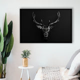 Deer Stag Head Art Black And White V1, Framed Canvas Painting, Framed Canvas Prints Wall Art Decor