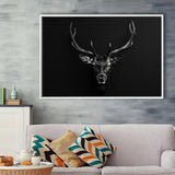 Deer Stag Head Art Black And White V1, Framed Canvas Painting, Framed Canvas Prints Wall Art Decor