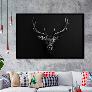 Deer Stag Head Art Black And White V1, Framed Art Print Wall Decor, Framed Picture