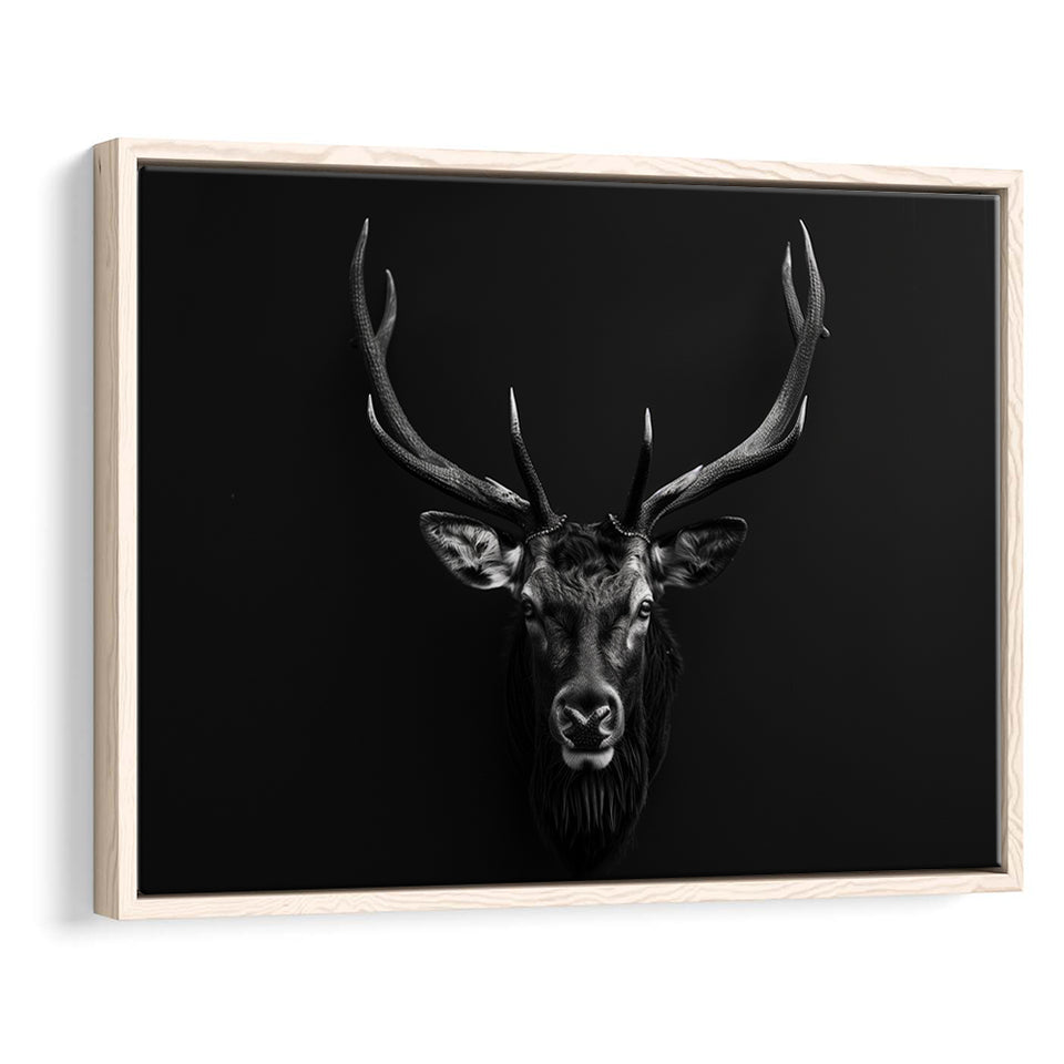 Deer Stag Head Art Black And White V1, Framed Canvas Painting, Framed Canvas Prints Wall Art Decor