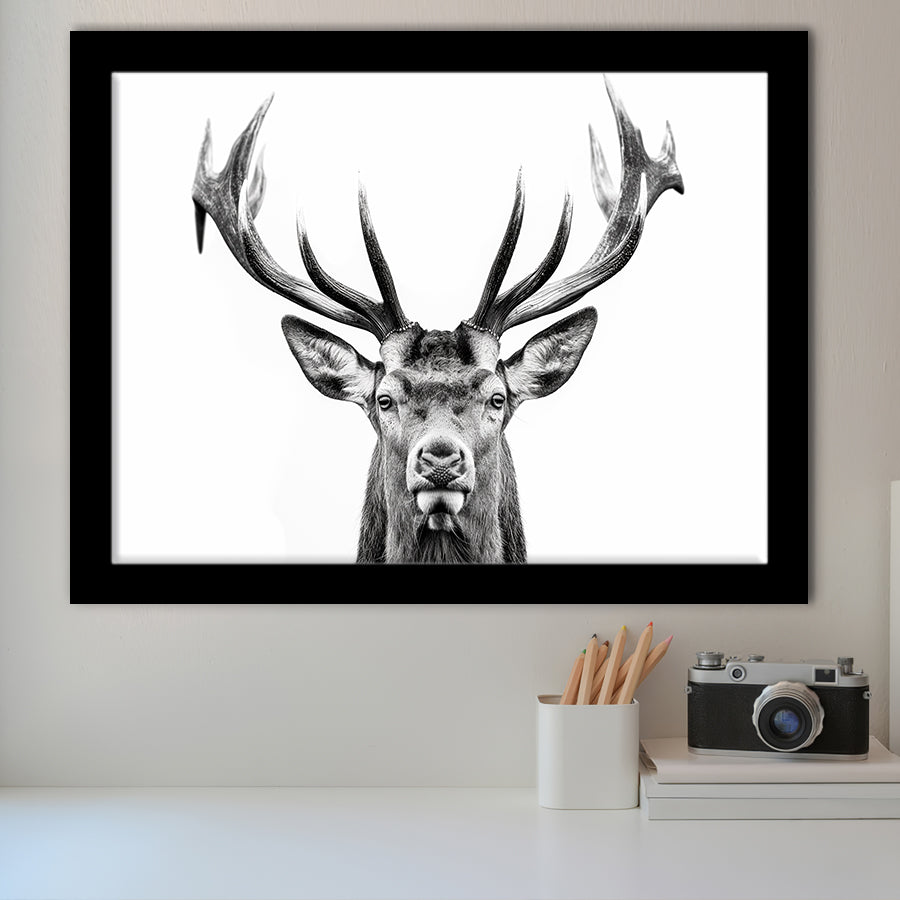 Deer Stag Head Black And White V2, Framed Art Print Wall Decor, Framed Picture