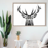 Deer Stag Head Black And White V2, Framed Canvas Painting, Framed Canvas Prints Wall Art Decor