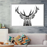 Deer Stag Head Black And White V2, Framed Canvas Painting, Framed Canvas Prints Wall Art Decor