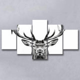 Deer Stag Head Black And White V2, 5 Panels Mixed Large Canvas, Canvas Prints Wall Art Decor