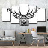 Deer Stag Head Black And White V2, 5 Panels Mixed Large Canvas, Canvas Prints Wall Art Decor