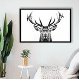 Deer Stag Head Black And White V2, Framed Canvas Painting, Framed Canvas Prints Wall Art Decor