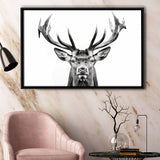 Deer Stag Head Black And White V2, Framed Canvas Painting, Framed Canvas Prints Wall Art Decor
