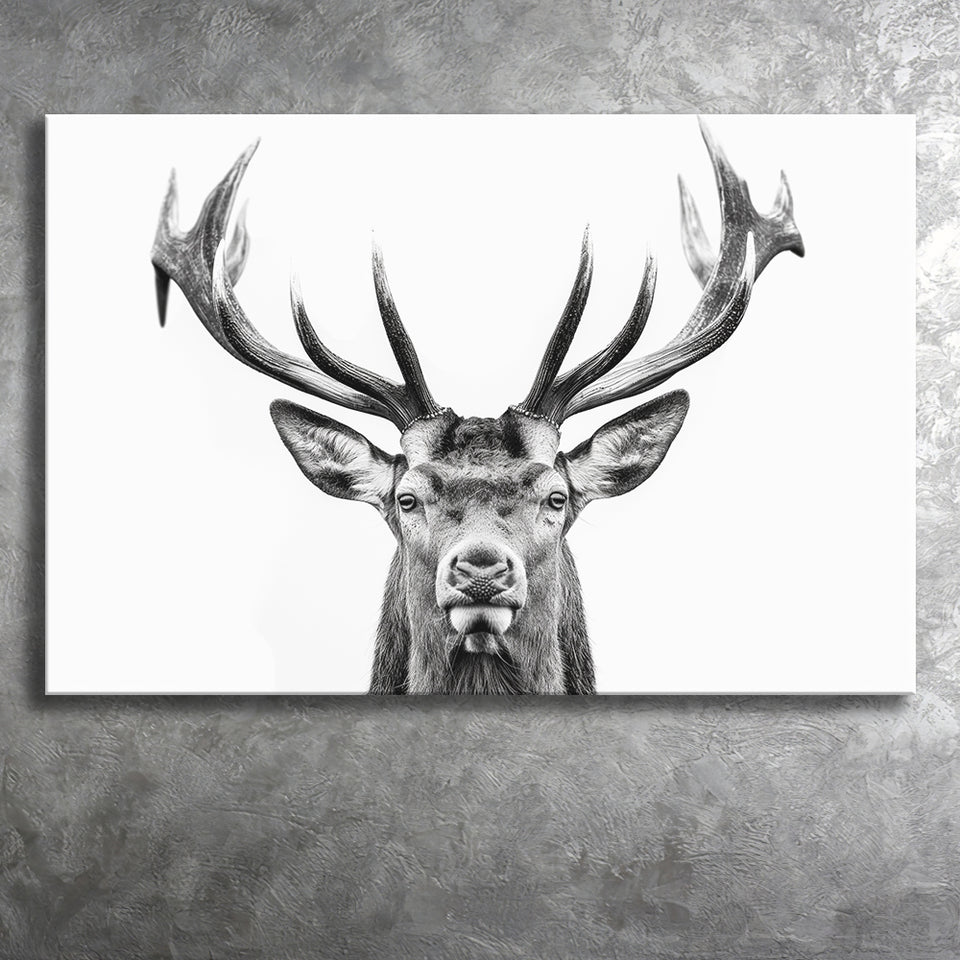 Deer Stag Head Black And White V2, Canvas Painting, Canvas Prints Wall Art Decor