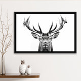 Deer Stag Head Black And White V2, Framed Canvas Painting, Framed Canvas Prints Wall Art Decor
