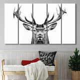 Deer Stag Head Black And White V2, 5 Panels Extra Large Canvas, Canvas Prints Wall Art Decor