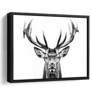 Deer Stag Head Black And White V2, Framed Canvas Painting, Framed Canvas Prints Wall Art Decor