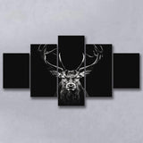 Deer Stag Head Luxury Art Black And White, 5 Panels Mixed Large Canvas, Canvas Prints Wall Art Decor