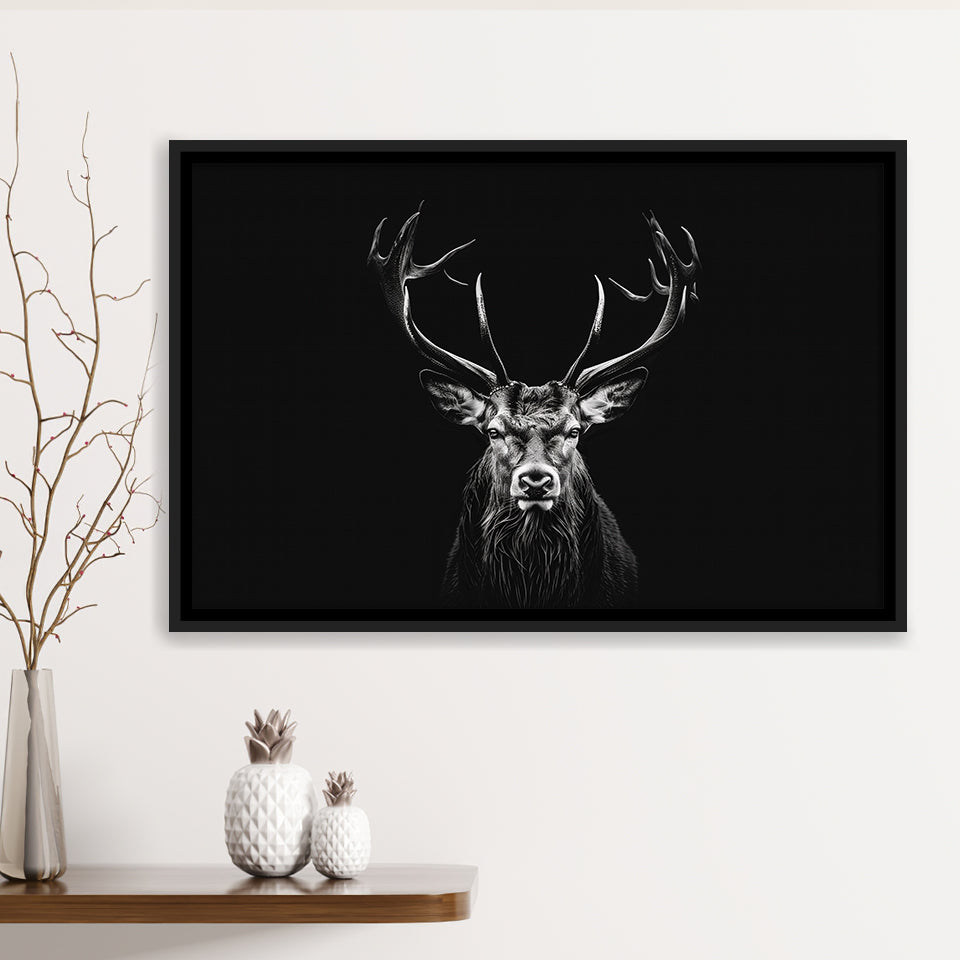Deer Stag Head Luxury Art Black And White, Framed Canvas Painting, Framed Canvas Prints Wall Art Decor