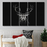 Deer Stag Head Luxury Art Black And White, 5 Panels Extra Large Canvas, Canvas Prints Wall Art Decor