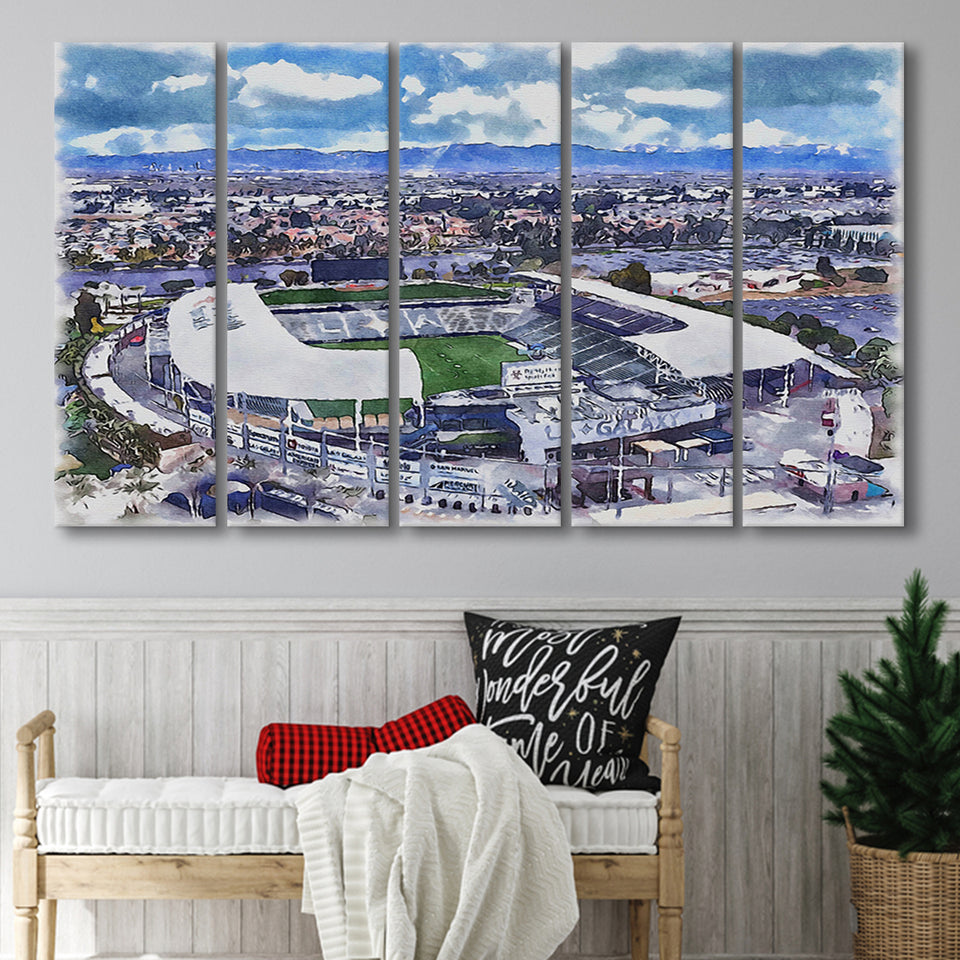 Dignity Health Sports Park Stadium WaterColor 5 Panels B Mixed Canvas Prints, Extra Large, Soccer Watercolor