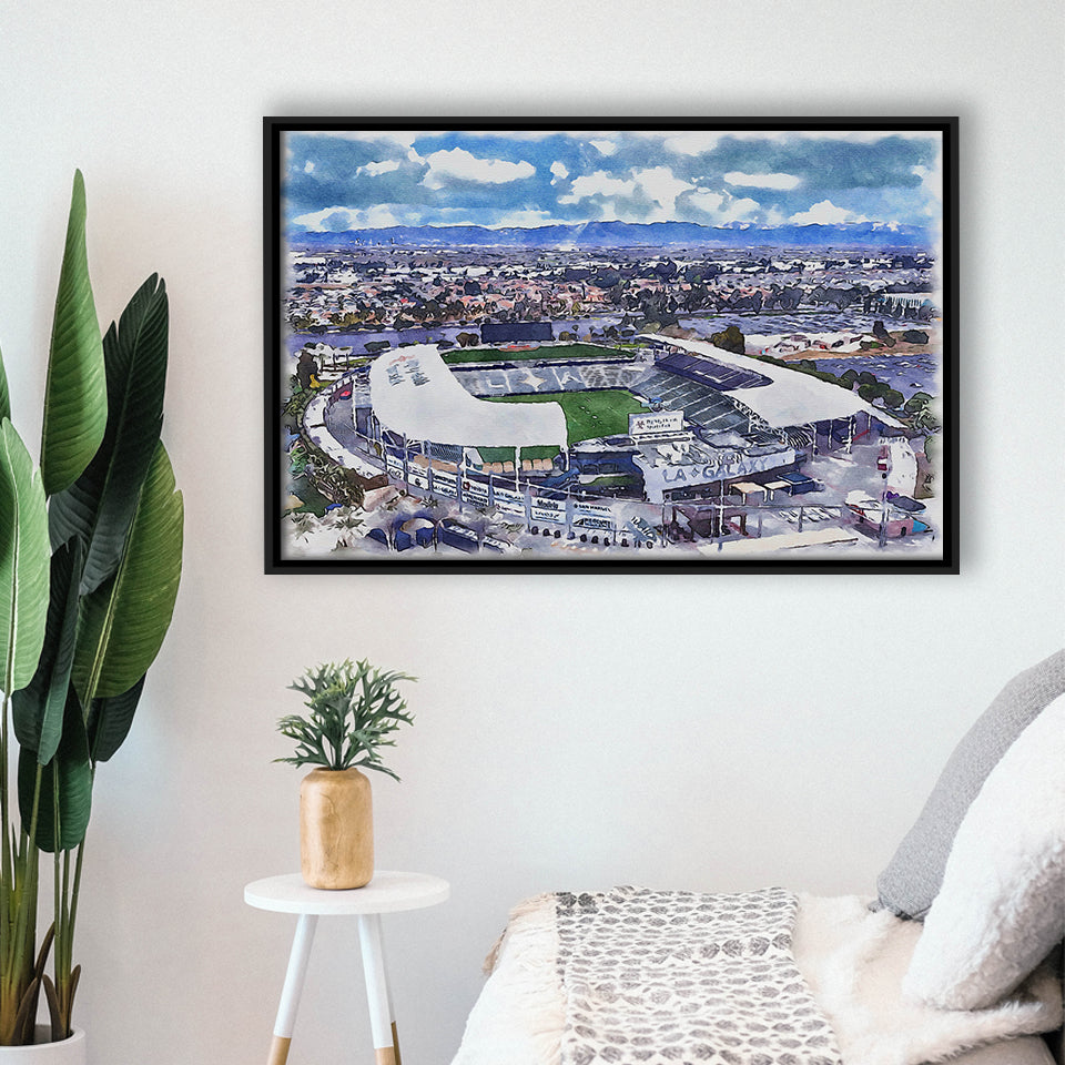 Dignity Health Sports Park Stadium WaterColor Framed Canvas Prints, Soccer Watercolor, Stadium Art Gifts, Floating Frame