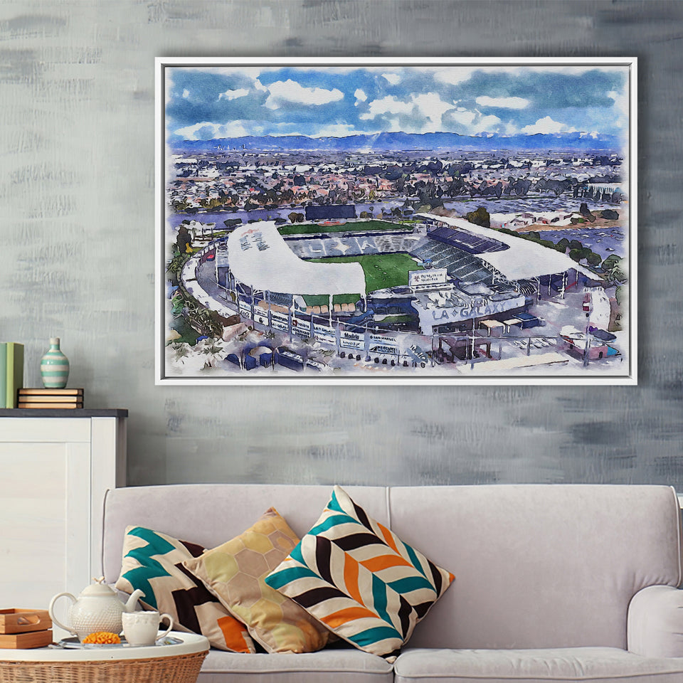 Dignity Health Sports Park Stadium WaterColor Framed Canvas Prints, Soccer Watercolor, Stadium Art Gifts, Floating Frame