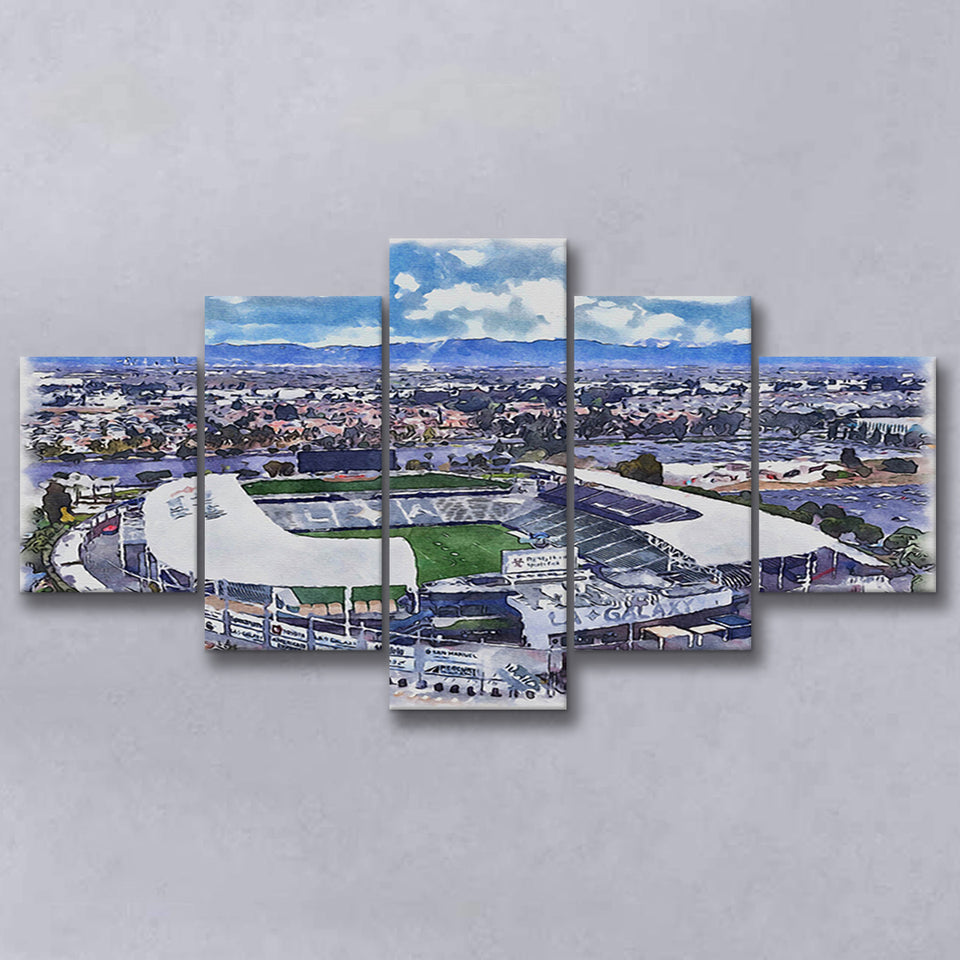 Dignity Health Sports Park Stadium WaterColor 5 Panels Mix Canvas Prints, Soccer Watercolor, Large Stadium Canvas