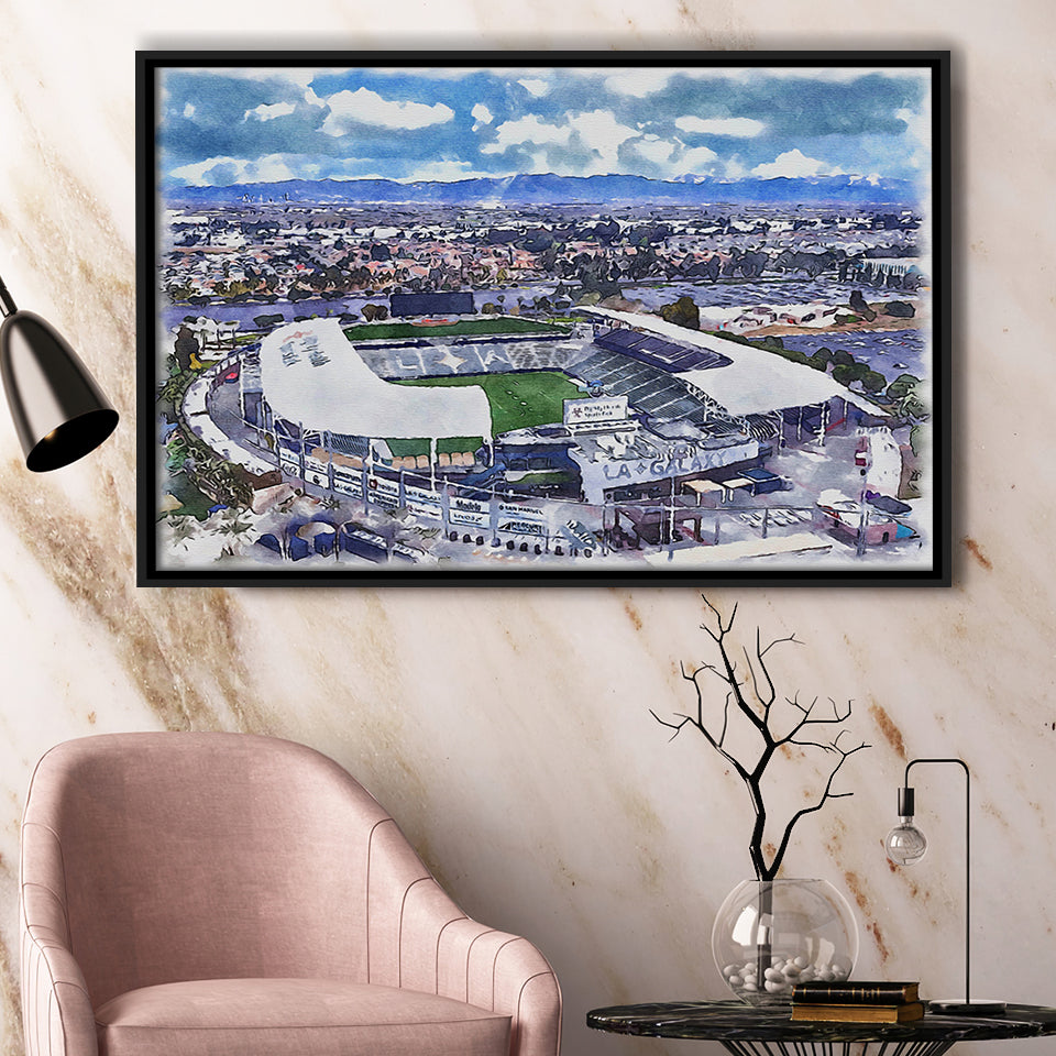 Dignity Health Sports Park Stadium WaterColor Framed Canvas Prints, Soccer Watercolor, Stadium Art Gifts, Floating Frame