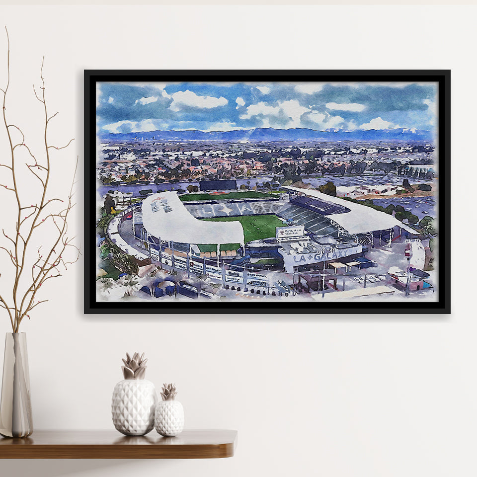 Dignity Health Sports Park Stadium WaterColor Framed Canvas Prints, Soccer Watercolor, Stadium Art Gifts, Floating Frame