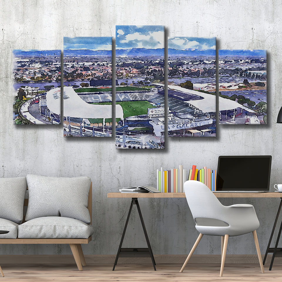 Dignity Health Sports Park Stadium WaterColor 5 Panels Mix Canvas Prints, Soccer Watercolor, Large Stadium Canvas