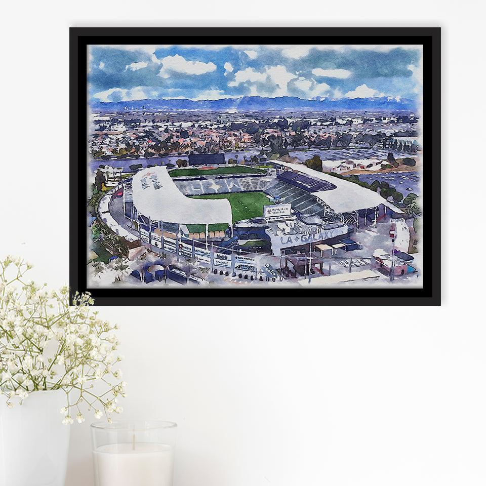 Dignity Health Sports Park Stadium WaterColor Framed Canvas Prints, Soccer Watercolor, Stadium Art Gifts, Floating Frame