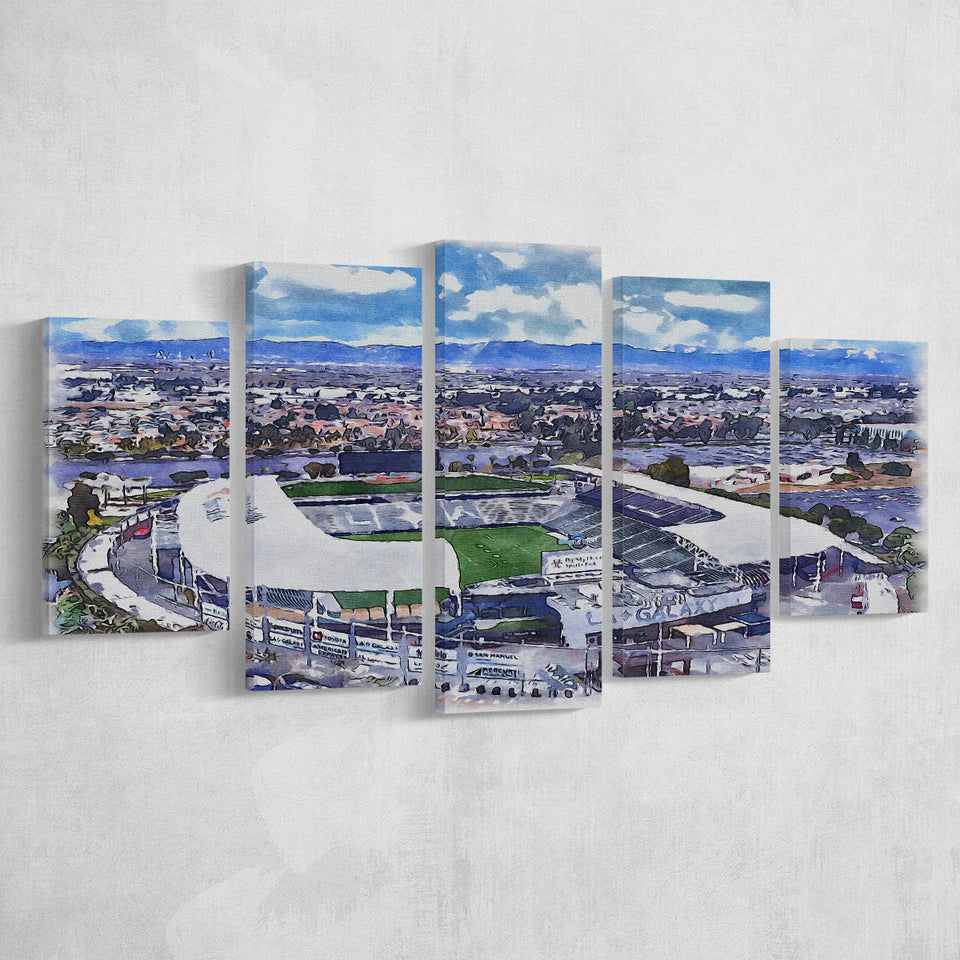 Dignity Health Sports Park Stadium WaterColor 5 Panels Mix Canvas Prints, Soccer Watercolor, Large Stadium Canvas